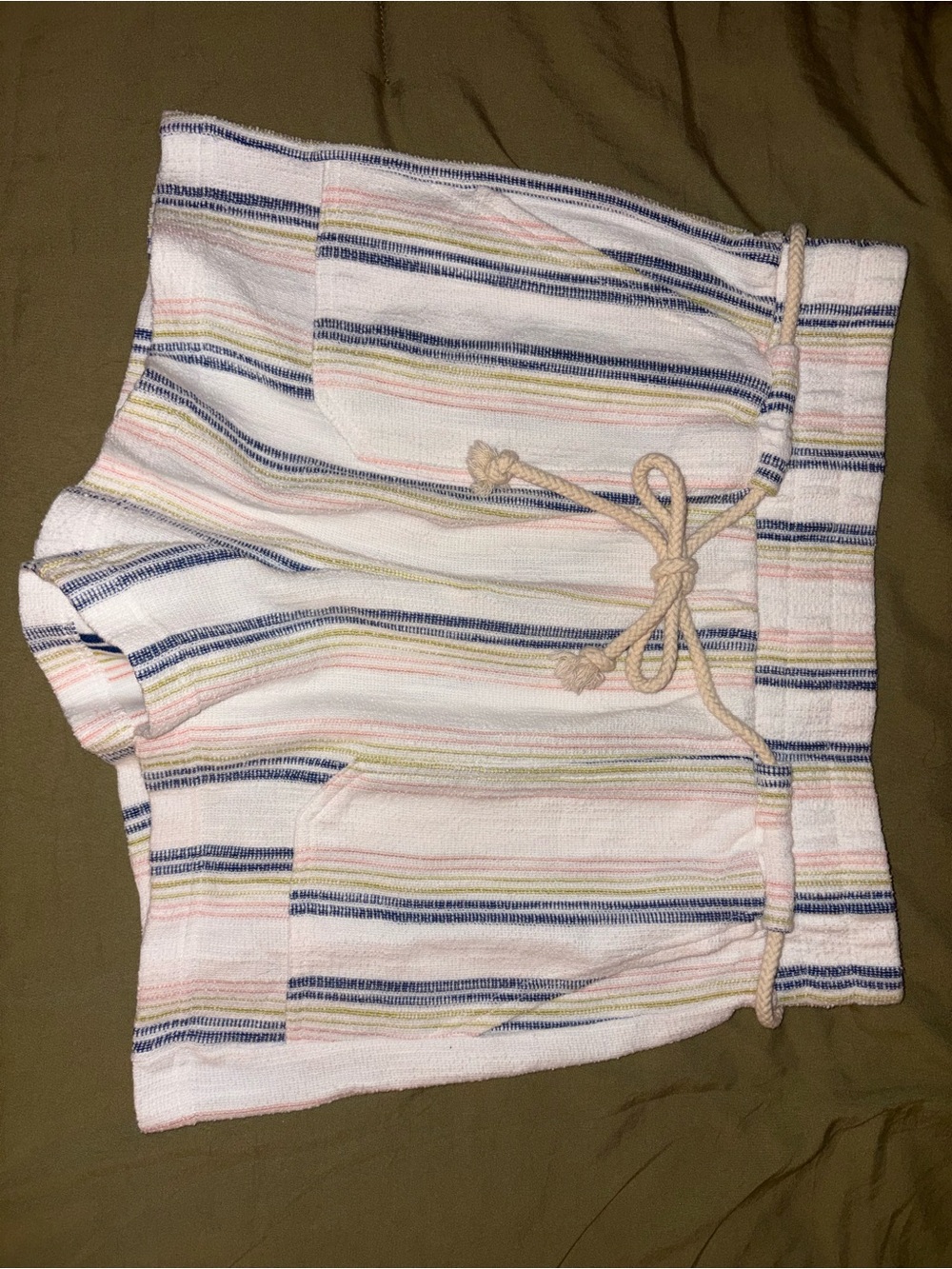 Roxy Striped Drawstring Women’s Shorts - White, Pink, Blue